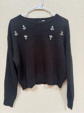 H&M Black Crewneck Sweater with Crystal Embellishments